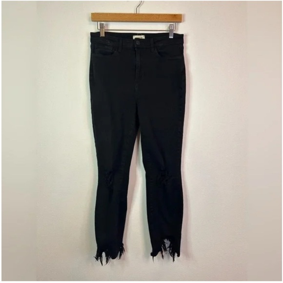 L'Agence High Line Skinny Onyx Destruct Raw Hem Distressed Knee Black 28 - Picture 6 of 9